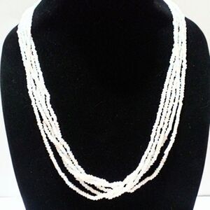 Vintage Diagonal Cut Opalescent Tube Bead Multi-Strand Necklace